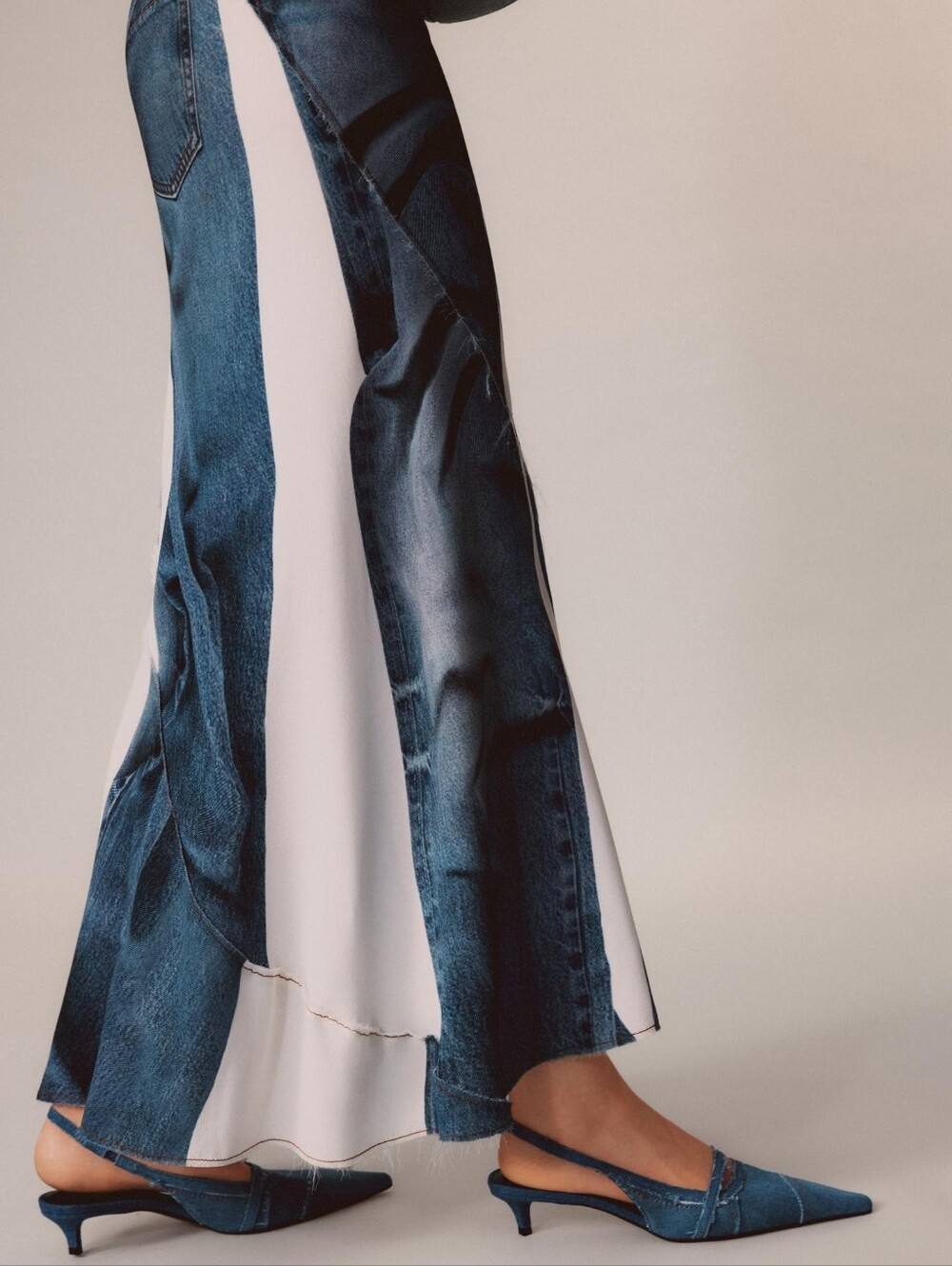 ZARA LIMITED EDITION DENIM KITTEN HEEL SLINGBACKS